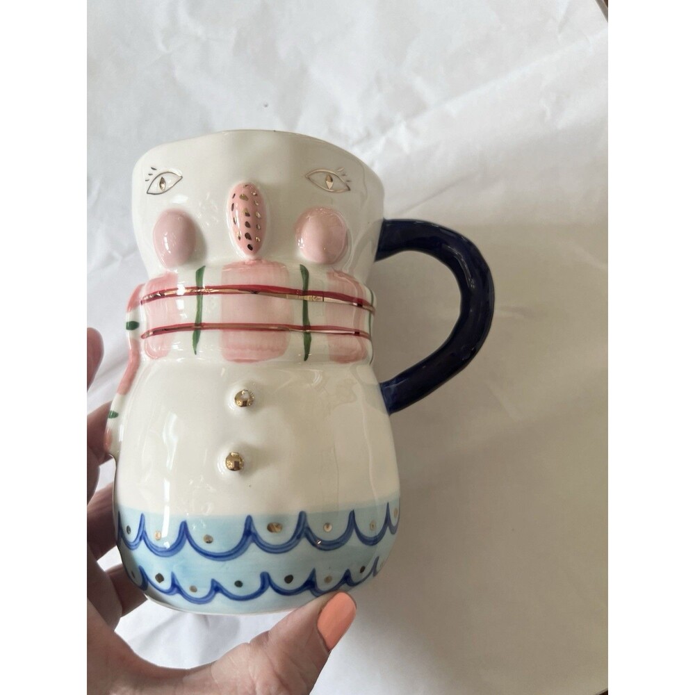 Anthropologie BIRDCANFOX Joyeux Noel Ceramic Snowman Mug Christmas Bird Can Fox
